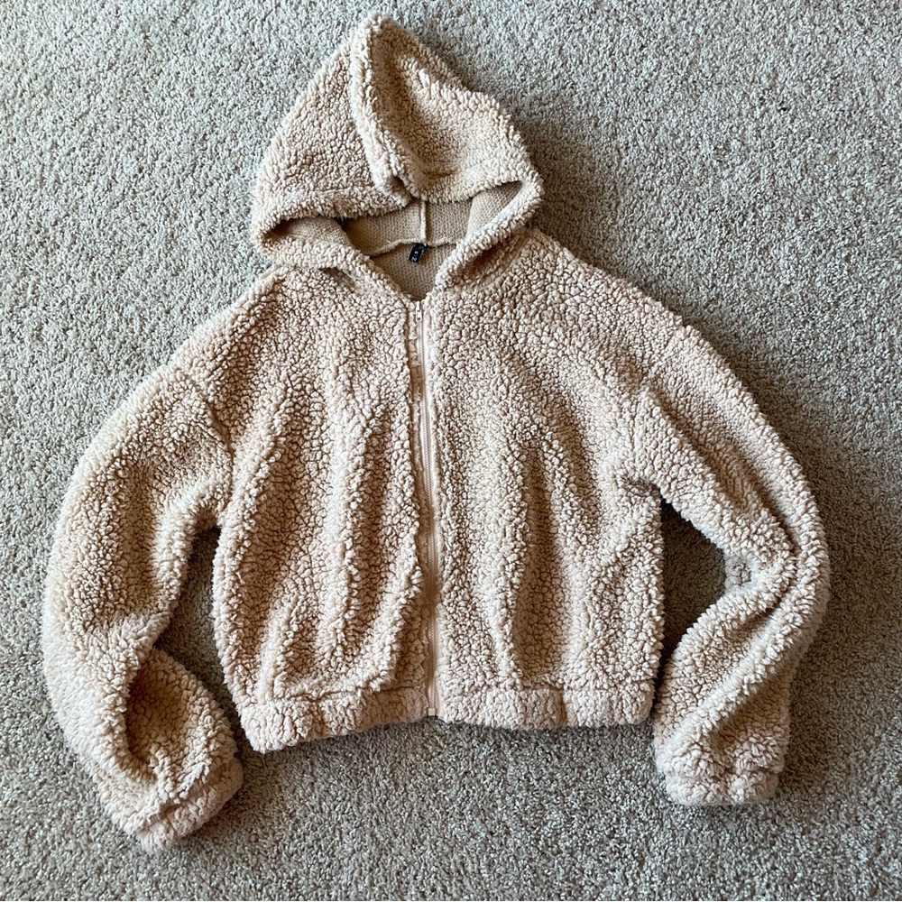 Zaful Cream Textured Sherpa Jacket